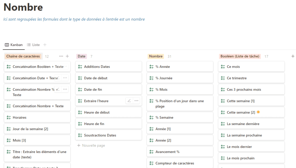 wiki liste formules notion